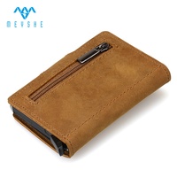 Cartera Minimalista Personalizada de Cuero Crazy Horse con Bloqueo RFID, Porta Tarjetas Metálico Extraíble, para Tarjetas de Crédito y Funda para Airtag