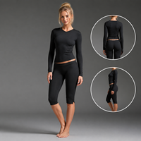 Nouvel ensemble de yoga à manches longues, pantalon de sport capri extensible, ensemble de fitness deux pièces taille haute pour femme.