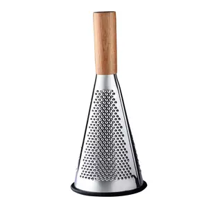 Rallador cónico de acero inoxidable de 8 pulgadas, cocina, mango de madera multiusos para cortar frutas y verduras