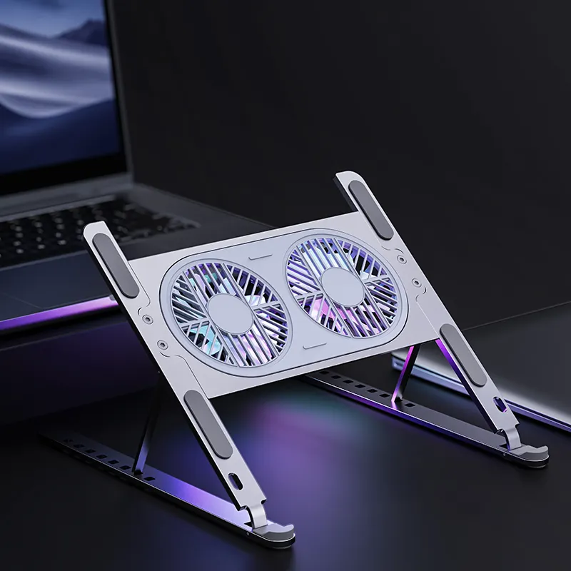 Foldable Tablet Computer Riser Height Adjustable Cooling Pads Portable Ergonomic Aluminium Laptop Stand With Fan