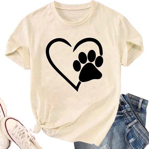 T-shirt Paw Love pour femmes, motif de patte de cœur, mignon, pour maman de chien, manches courtes, décontracté - Product Image 1