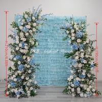 Arco de Flores Artificiales de Seda Azul y Blanca con Diseño de Cuerno de Buey, para Propuesta de Matrimonio, Compromiso, Fotografía, Decoración Floral