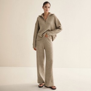 Usine de tricots ODM & OEM : Ensemble <span class=keywords><strong>pull</strong></span> et pantalon pour <span class=keywords><strong>femme</strong></span> personnalisé avec fermeture éclair 1/4, en mélange de laine - Product Image 1