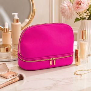 OEM Cosmetic Bag Premium Cross Grain PU Leather <b>Makeup</b> <b>Case</b> with Separate Bottom Storage Compartment - Product Image 4