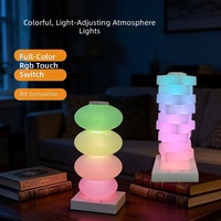 Lampe de table rechargeable style pierres empilées en ABS, 4 niveaux, lumière nocturne RVB colorée, contrôle tactile, idéale pour bar et chevet – Meilleure vente