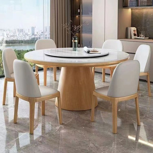 Sang trọng gỗ rắn hiệu ứng đá óc chó kết thúc lắp ráp nhà bàn ăn tối giản hiện đại sang trọng tròn ánh sáng Bắc Âu - Product Image 4