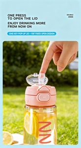 ขวดน้ำพลาสติกใสแบบพกพาพร้อมหลอดดูด เหมาะสำหรับเครื่องดื่มเย็นๆ สำหรับฤดูร้อน กิจกรรมกลางแจ้ง เดินป่า ตั้งแคมป์ - Product Image 5