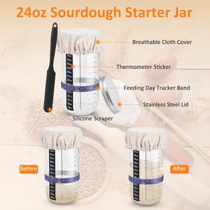Sourdough Starter Kit Oval Foldable <b>Silicone</b> Bread Proofing Baskets 24oz Sourdough Starter Jar Sourdough Bread <b>Baking</b> Supplies - Product Image 3