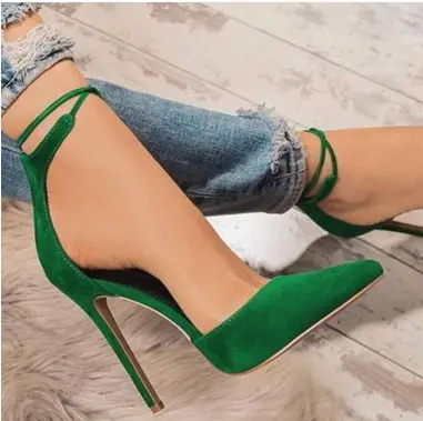 Fashion Trend Green Sexy High Heel Sandal Pumps Pointed Toe Sandals For Ladies