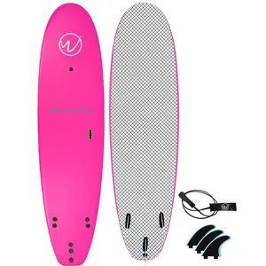 Papan busa EPS softboard atas papan selancar termasuk sirip yang dapat dilepas dan tali di Pink sz:7 kaki 6 inci logo kustom luar ruangan