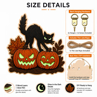Nouvelle Décoration de Porte d'Halloween 2026 en Bois Double Couche - Ornement Suspendu Chat Noir et Citrouille Phosphorescents pour Entrée Principale