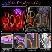 Enseigne néon LED Halloween motif chauve-souris avec texte, alimentée par USB pour voiture, maison, bar et décoration de fête - Montage mural et décoration murale