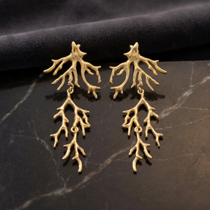 Pendientes colgantes llamativos chapados en oro mate con diseño de rama de coral en cascada, lineales, de múltiples niveles, estilo arrecife marino, estilo étnico, para bodas y fiestas - Product Image 3