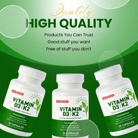 Vitamine D3 + K2 MK7 de soutien immunitaire végétalien de marque privée OEM complément alimentaire pour adultes capsules de vitamine D3 K2