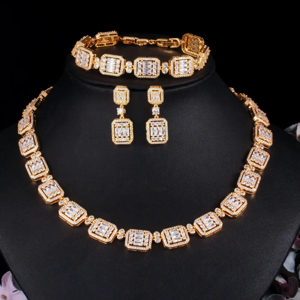 High Quality English Gold Plated Jewelry Set Cz Diamond Dubai Gold Jewelry Set Vintage Style Zircon Jewelry