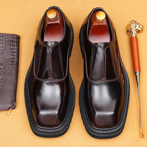 Zapatos Oxford de Cuero Negro para Hombre, Sin Cordones, Punta Puntiaguda, Suela de Goma Acolchada, para Toda Temporada, Impermeables, para Bodas - Product Image 3