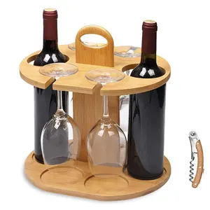 Wijn Glas Cup Rack Met Handvat-Wijn Organizer Bamboe Stand Countertop Tabletop Display