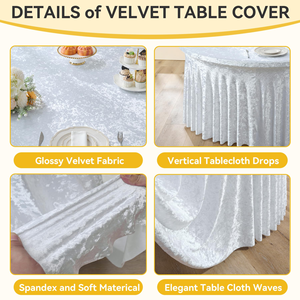 Luxury Velvet Table Cloth <b>Round</b> Ivory 120 / 132 Inch <b>Round</b> <b>Tablecloth</b> Soft Crushed Velvet <b>Tablecloths</b> - Product Image 3