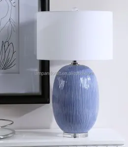 Light Blue Ceramic Table Lamps With Blue Fabric Shade For USA And UK Middle East Market