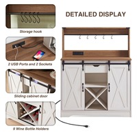 Meuble de bar à café Mid-Century avec portes à panneaux, station de charge USB, panneau en bois écologique, rangement 5+ compartiments pour cuisine et salle à manger