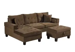 Brown Sectional Velvet Upholstery Fabric Furniture Sofa Living Room Set