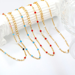 Japanese Korean Style <b>Colored</b> <b>Bead</b> Oil Drop Bracelet Gold Stainless Steel Women's Fashion Jewelry Gift Bracelet - Product Image 1