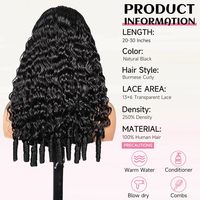 Perruque Lace Front Bouclée Birmane Cheveux Humains Densité 250 Dentelle HD Pré-Pluckée Vierge Remy Pointes Spirales Couleur Naturelle 20 Pouces Anti-Chute