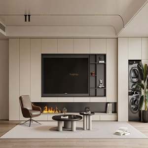 White <b>Melamine</b> Particle Board Fully Wrapped TV Stand Simple Living Room Storage Cabinet with Wall-Mounted Boiler Home Furniture - Product Image 1