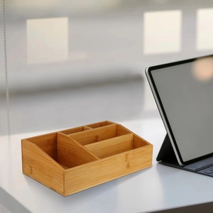 Bamboo Desktop Storage Box Multi Compartment Organizer For Cosmetics Jewelry Eco Friendly Natural Wood - Product Image 1