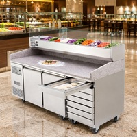 Table de préparation de pizzas et sandwichs OEM en gros à 2 portes, avec plan de travail en marbre amovible et réfrigérateur à salades à 6 tiroirs pour restaurant