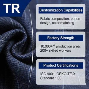 Precio de fábrica TR poliéster <span class=keywords><strong>rayón</strong></span> mezclado azul marino <span class=keywords><strong>tela</strong></span> de sarga hombres trajes de vestir de negocios conjunto para niños para prendas de vestir - Product Image 6