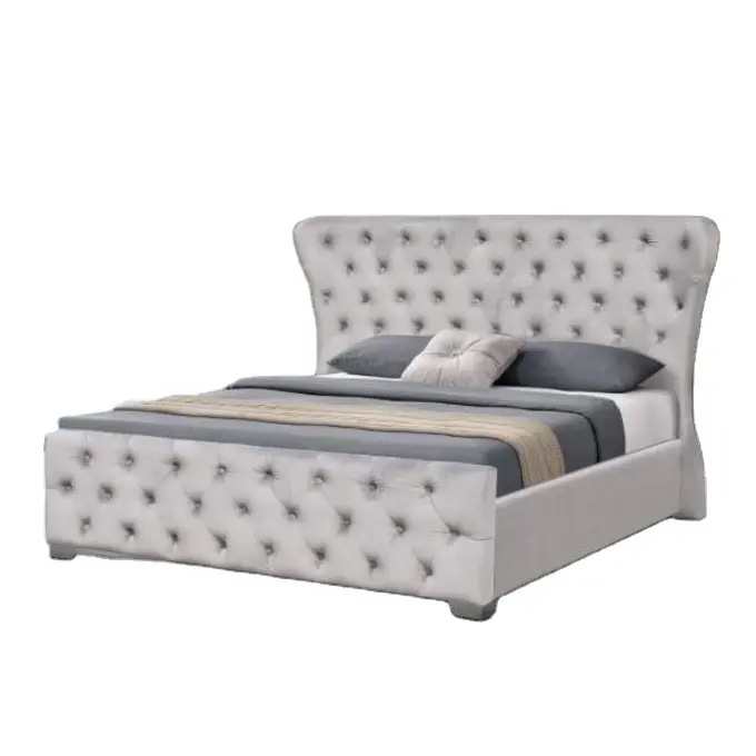 2023 Custom NEW French Style Fabric leather boucle esthetician upholstered queen king size bed frame