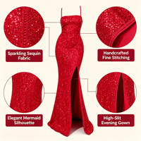 Robe de soirée sirène à sequins pour femme, style européen et américain, avec bretelles spaghetti, dos croisé et fente haute
