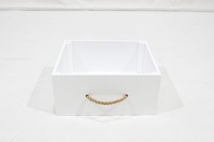 Gabinete de madera blanca de 4 niveles hecho a mano con 1 cajón y 3 cestas rectangulares para la organización del hogar - Product Image 4