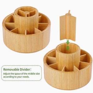 Bamboo <b>Rotating</b> <b>Desk</b> Organizer Pen Holder Round Multi Compartment Storage Box For Office Use - Product Image 3