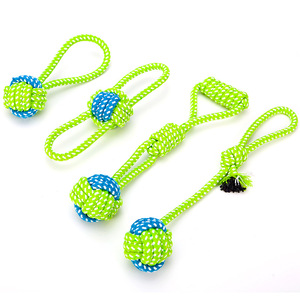 Tali katun mainan tarik anjing perang tali katun hijau bola mainan kunyah anjing - Product Image 3