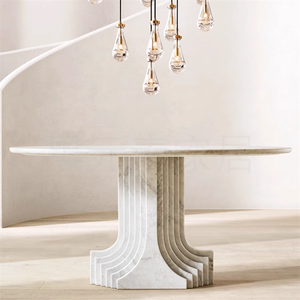 Meubles en pierre de design classique Carlo <span class=keywords><strong>Scarpa</strong></span> Table à manger ronde en marbre Bianco Carrara avec grand piédestal - Product Image 4
