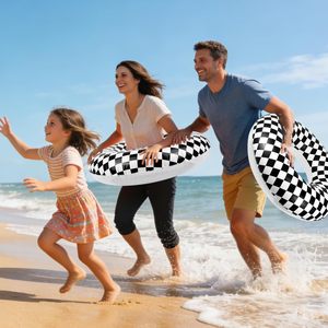 2 Pack Black and White Checkered <b>Inflatable</b> Swim Rings <b>for</b> <b>Pool</b> Beach - Product Image 4