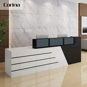 L Shape Modern Simple Design Black Customized Color Front Counter with Many Storage Small Office Reception Desk