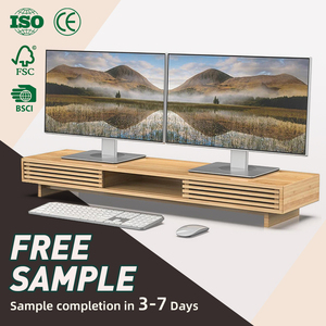 WDF étagère de bureau en bois de haute qualité support de moniteur étagère de bureau double moniteur étagère de bureau support de moniteur pour l'ordinateur portable - Product Image 1