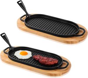 Vendita calda bistecca padella <span class=keywords><strong>in</strong></span> <span class=keywords><strong>ghisa</strong></span> per barbecue padella frizzante con Base <span class=keywords><strong>in</strong></span> legno a Base divisa <span class=keywords><strong>in</strong></span> <span class=keywords><strong>ghisa</strong></span> - Product Image 1