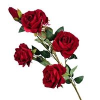 Grandes tiges de roses en velours à 5 têtes, fausses roses pour la décoration florale de mariage et de la maison