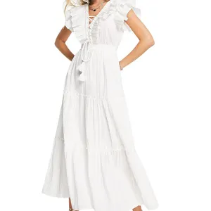 Vestido corto informal de algodón con volantes para mujer, minivestido elegante con diseño personalizado