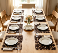 Napperons de table décoratifs transparents noirs à motifs floraux en PVC, imperméables, résistants à l'huile, écologiques et antidérapants pour la cuisine