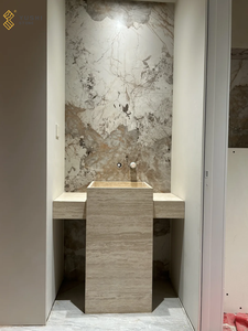 حوض مغسلة من الحجر من YUSHI بتصميم أوروبي عصري من حجر الترافرتين عالي الجودة، الأكثر مبيعاً، مثالي للحمامات الفاخرة في الفنادق والفيلات - Product Image 5