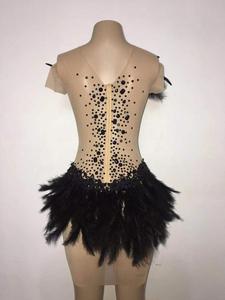 Abito Sexy in Rete Trasparente con Strass e <span class=keywords><strong>Piume</strong></span> Nere, Costume da Ballo, <span class=keywords><strong>Vestito</strong></span> per Feste di Compleanno e Celebrazioni - Product Image 2