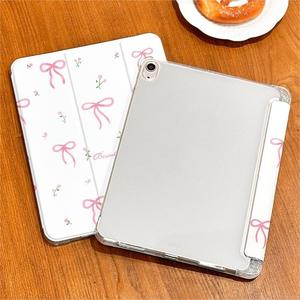 เคสสำหรับ iPad รุ่นที่ 11 ปี 2025 (11 นิ้ว) แบบใส พับได้สามตอน ทำจากซิลิโคน ลายโบว์สีชมพู ป้องกันการกระแทก - Product Image 3