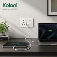 Prise murale double Kolani UK 2 gang avec interrupteur, 13A, 3 broches, avec charge rapide USB A+C 20W et indicateur néon