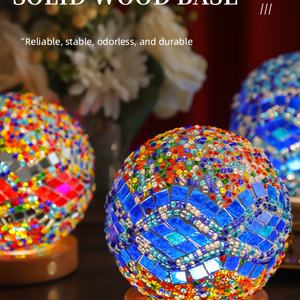 Lampes décoratives, abat-jour LED en verre coloré, lampe de table innovante, lampe de sol en mosaïque, lampe de nuit baroque en bois à brancher - Product Image 4