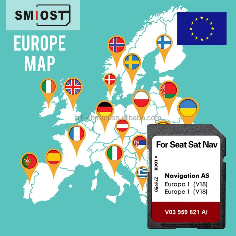 SMIOST Navig 32GB Mapa para navegador GPS de coche Tarjeta de navegación para Seat Navi Sat Nav SD Karte Arona Ibiza AS V18